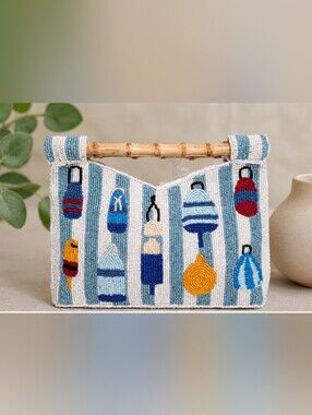 Handcrafted in India Beaded Coastal Buoy Handbag NEW